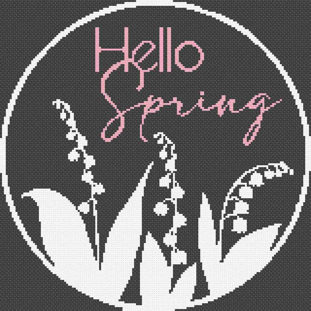 A stitched preview of "Spring Sign" counted cross stitch patter and kit by Stitch Wit