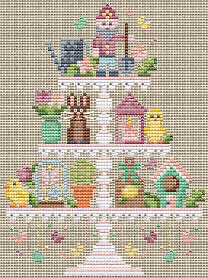 A stitched preview of the counted cross stitch pattern Spring Tier by Erin Elizabeth Designs