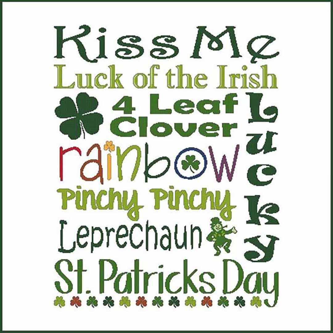 A stitched preview of the counted cross stitch pattern Subway Art - St Patrick's Day by Marcia Manning