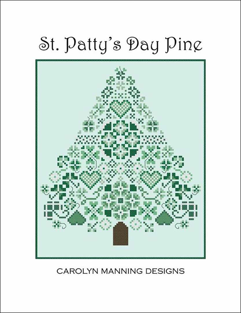 A stitched preview of the counted cross stitch pattern St Patty's Day Pine by Carolyn Manning Designs