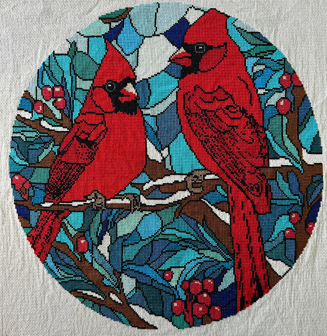 Stained Glass Cardinals: Counted Cross Stitch Pattern and Kit
