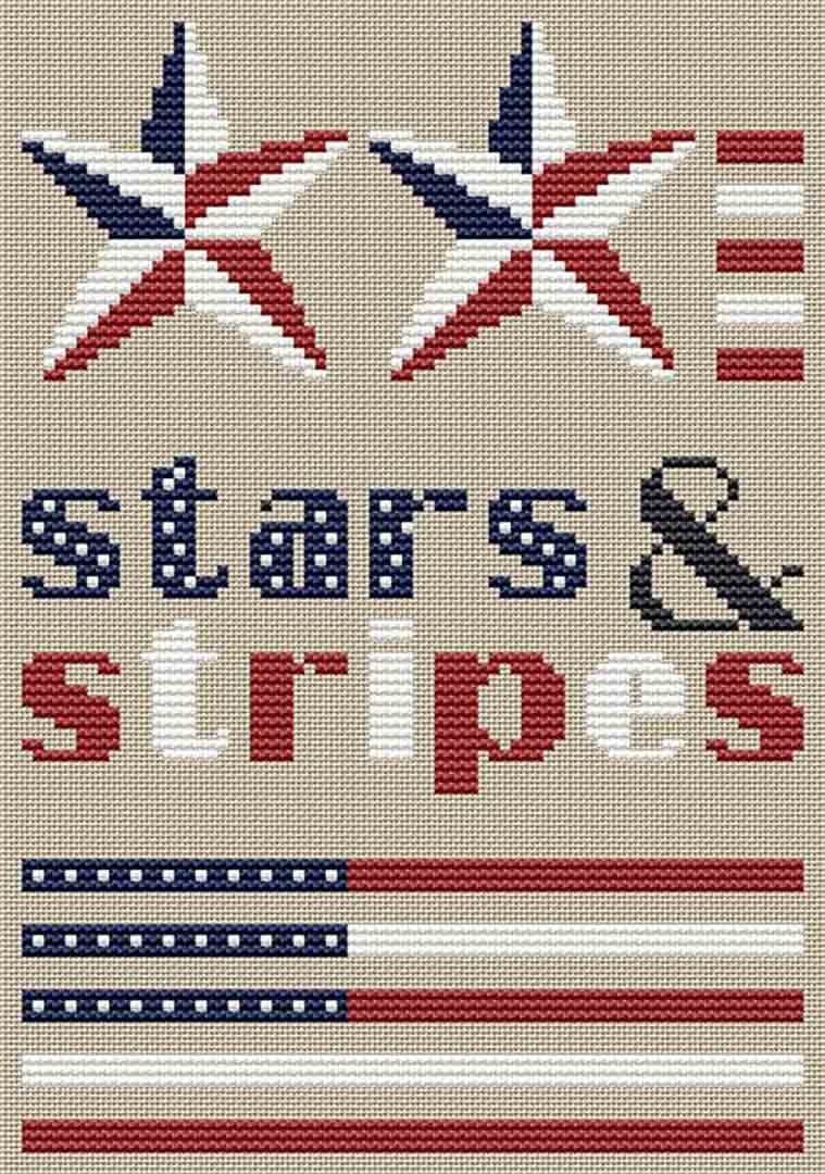 A stitched preview of the counted cross stitch pattern Stars & Stripes by Erin Elizabeth Designs