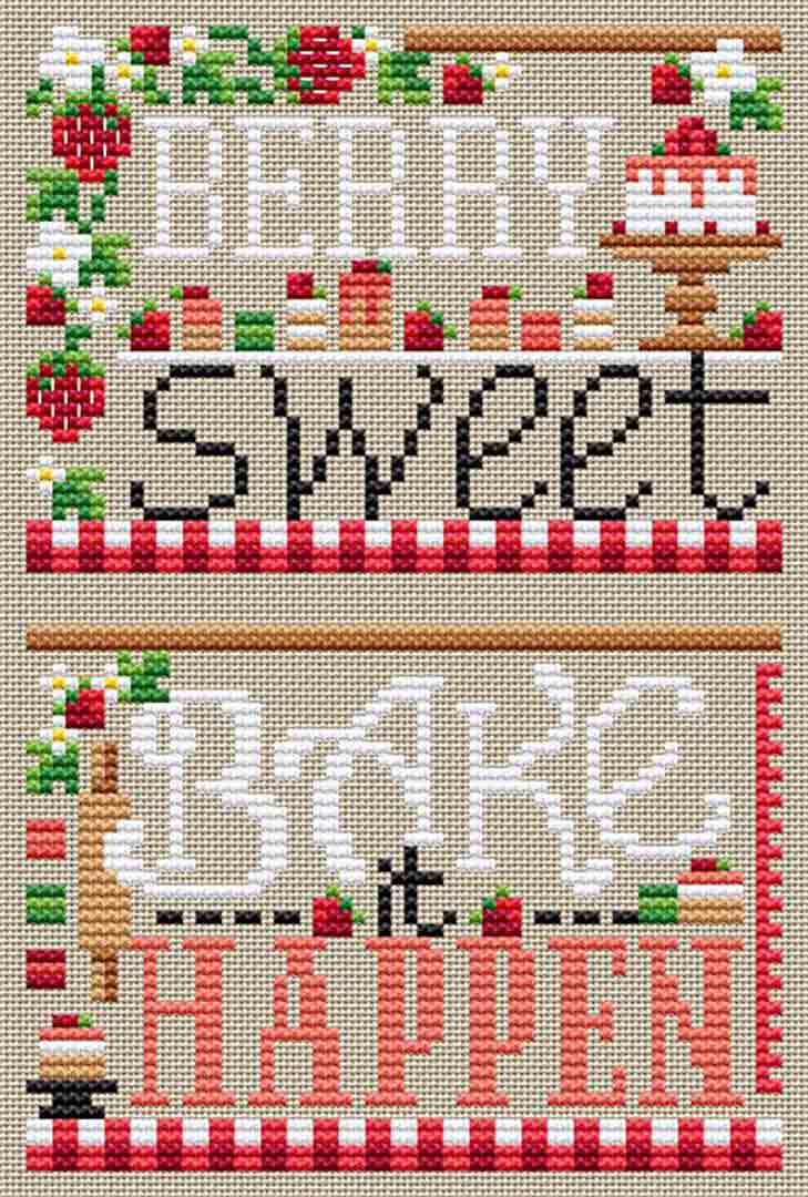 A stitched preview of the counted cross stitch pattern Strawberry Cafe Smalls by Erin Elizabeth Designs