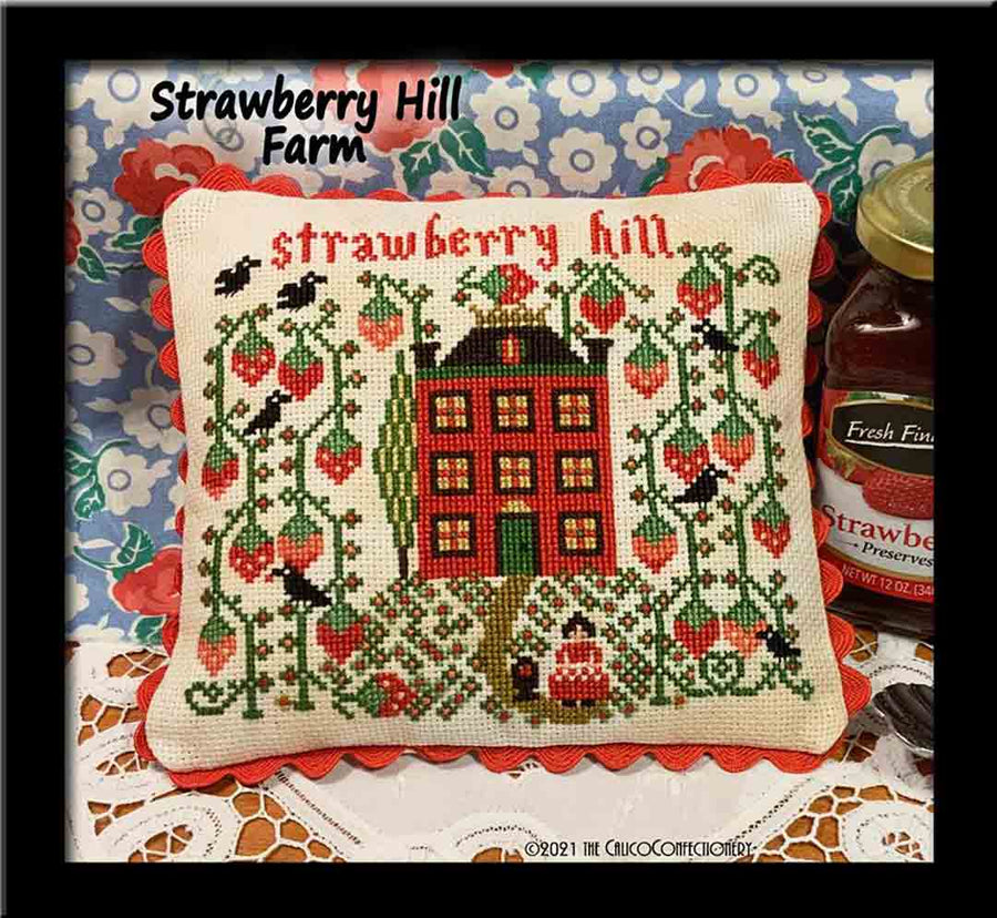 A stitched preview of the counted cross stitch pattern Strawberry Hill Farm by The Calico Confectionery