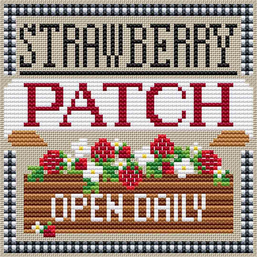 A stitched preview of the counted cross stitch pattern Strawberry Patch by Erin Elizabeth Designs