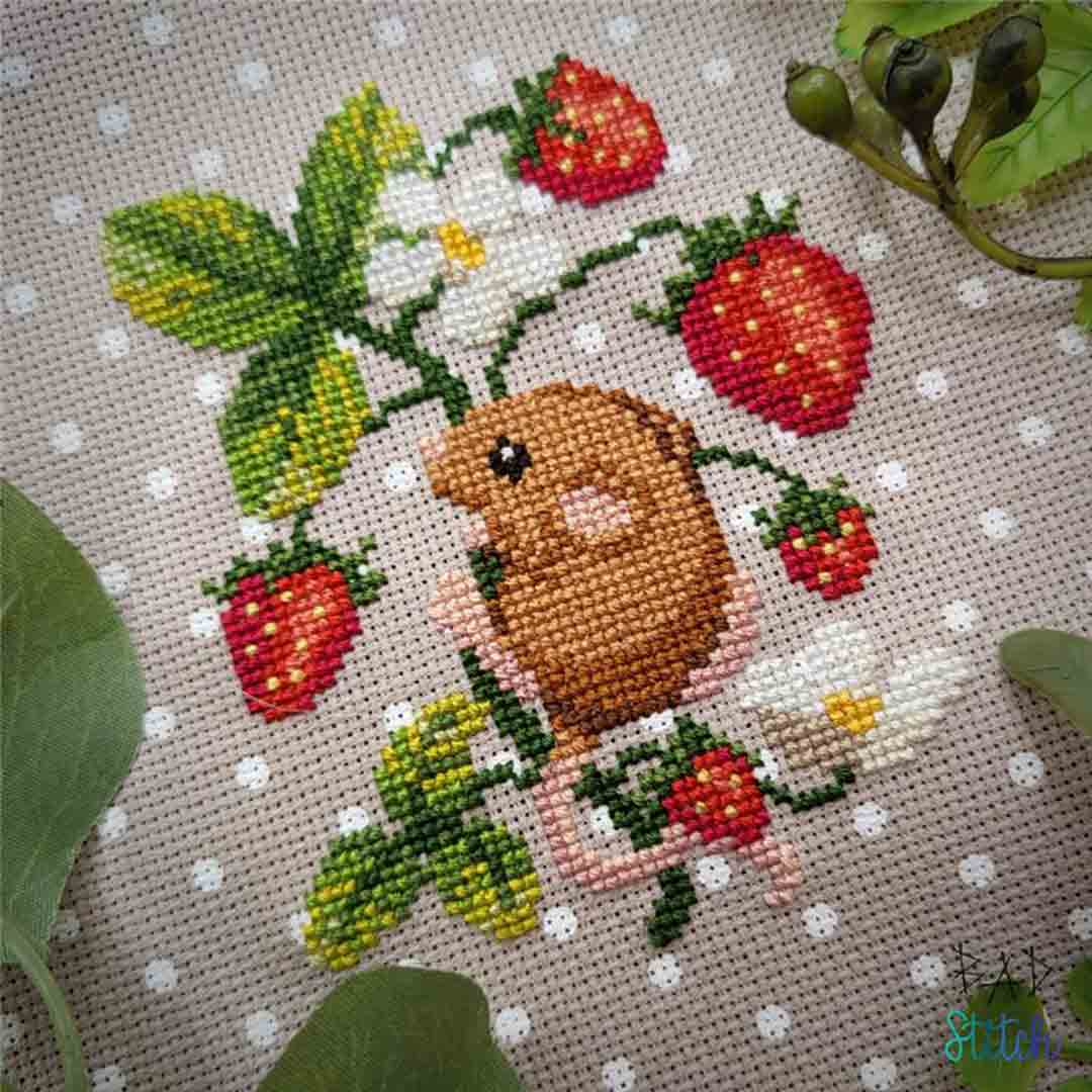 A stitched preview of the counted cross stitch pattern Strawberry Season by BAD Stitch