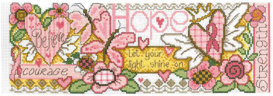 A stitched preview of the counted cross stitch pattern Strength And Hope Jar Wrapper by Diane Arthurs