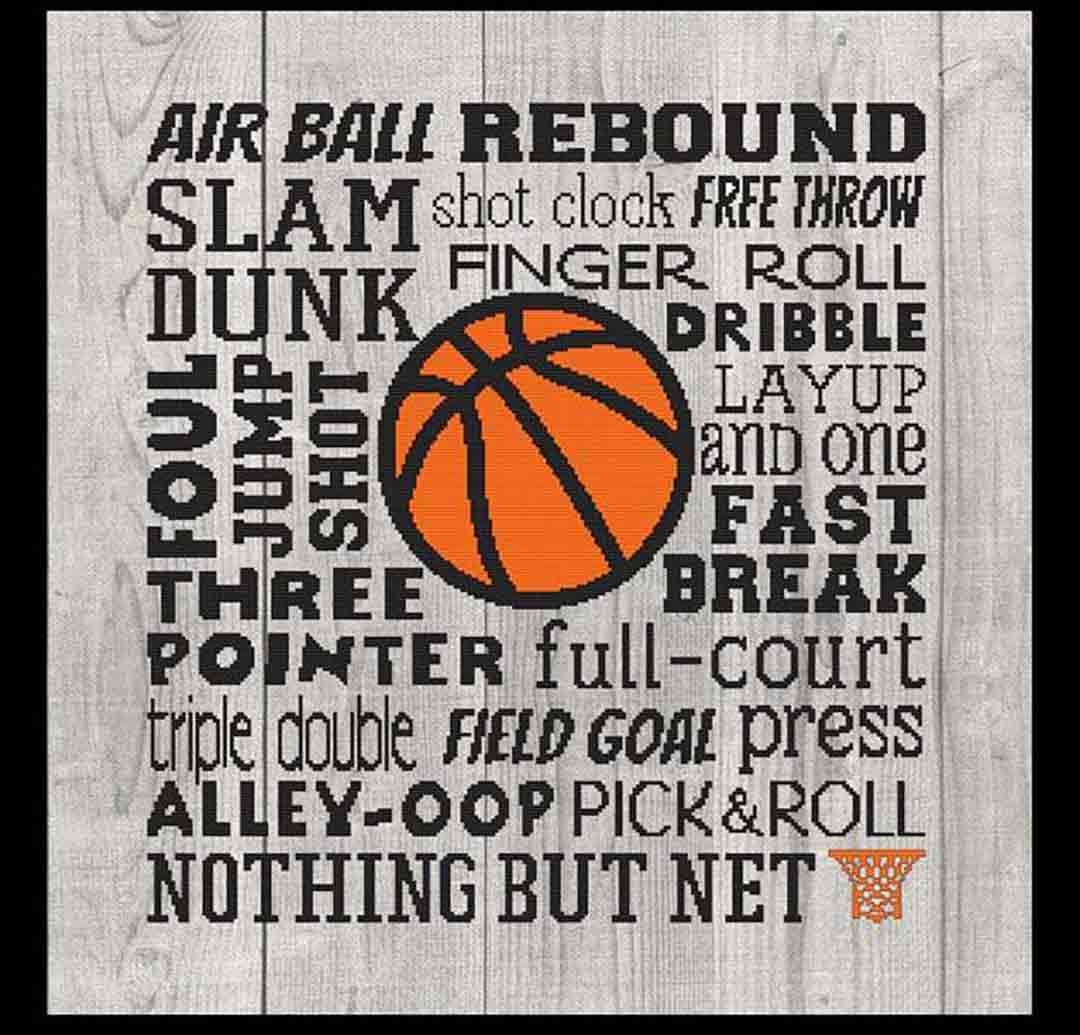 A stitched preview of the counted cross stitch pattern Subway Art - Sports - Basketball by Marcia Manning