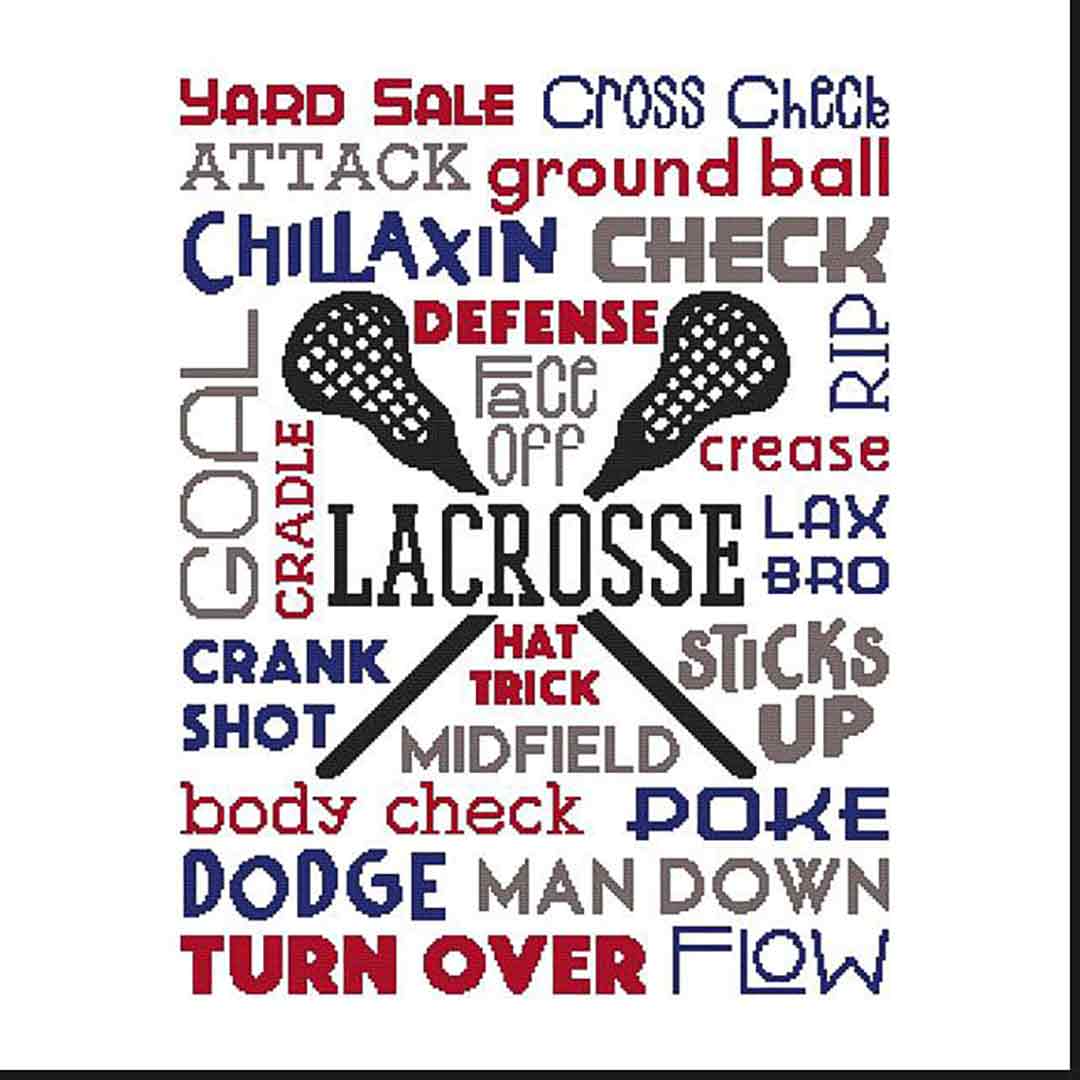 A stitched preview of the counted cross stitch pattern Subway Art - Sports - Lacrosse by Marcia Manning