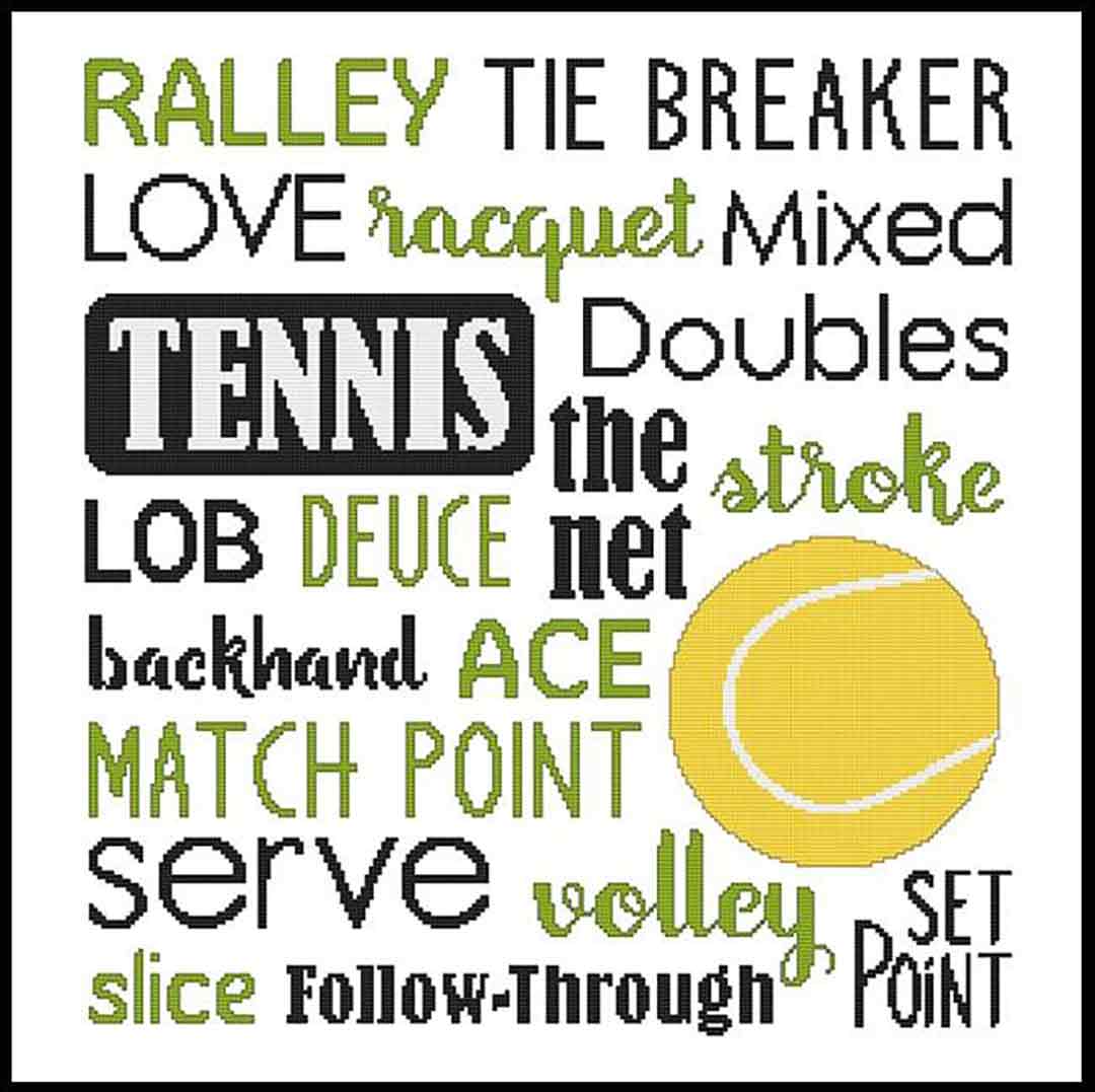 A stitched preview of the counted cross stitch pattern Subway Art - Sports - Tennis by Marcia Manning