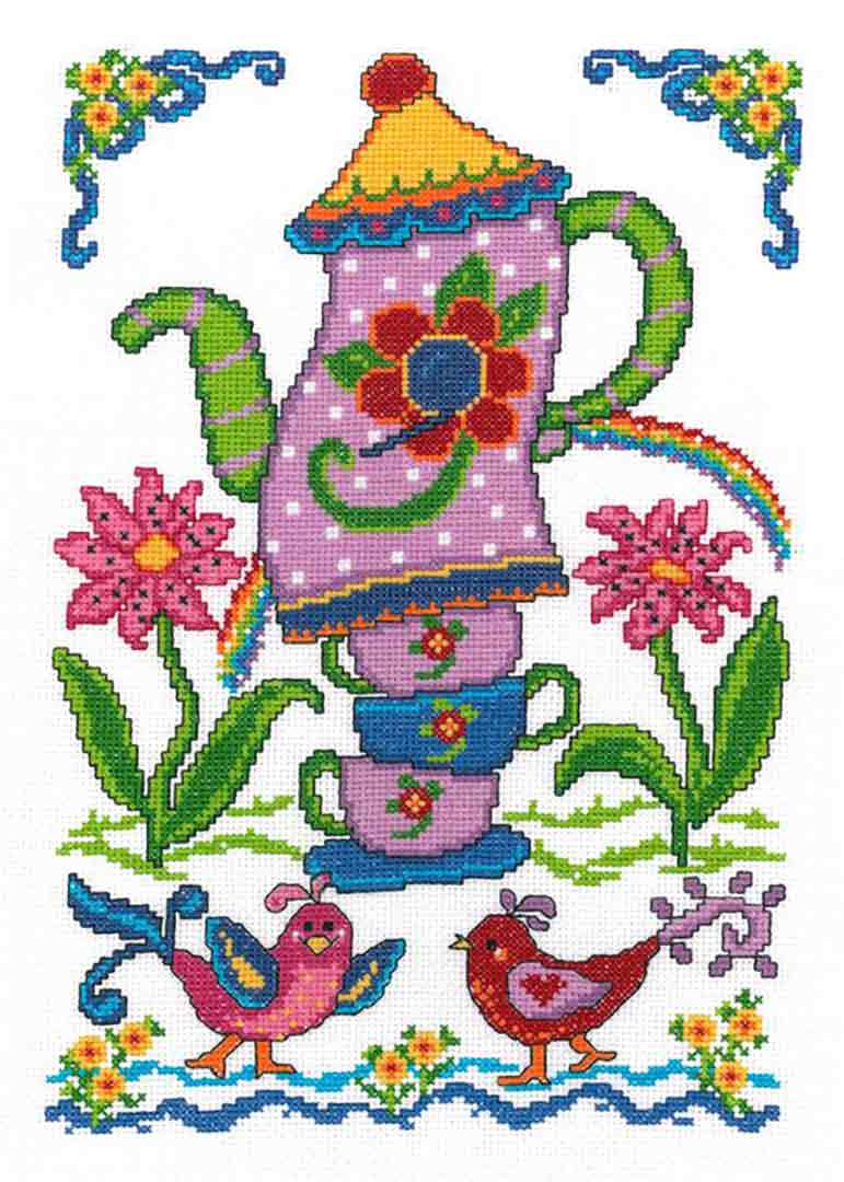 A stitched preview of the counted cross stitch pattern Summer Birdhouse by Ursula Michael
