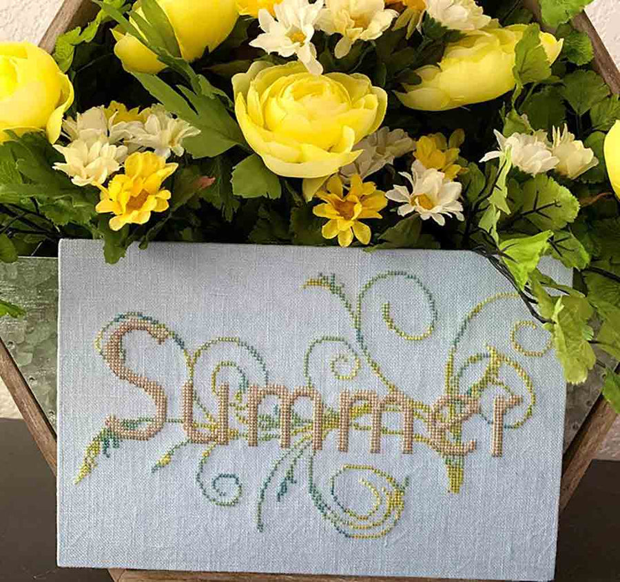 A stitched preview of the counted cross stitch pattern Summer Flourish by Jan Hicks Creates