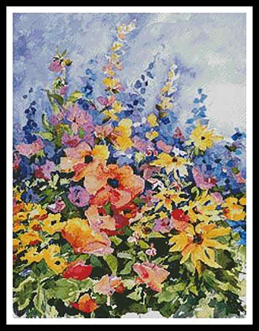 A stitched preview of the counted cross stitch pattern Summer Joy by Artecy Cross Stitch