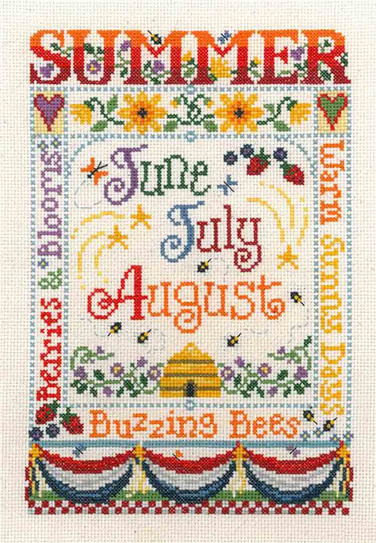 A stitched preview of the counted cross stitch pattern Summer Season by Sandra Cozzolino