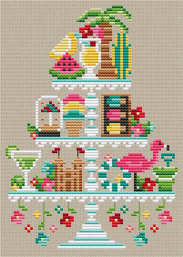 A stitched preview of the counted cross stitch pattern Summer Tier by Erin Elizabeth Designs