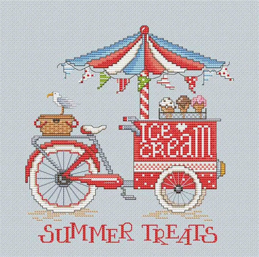 A stitched preview of the counted cross stitch pattern Summer Treats by Sue Hillis