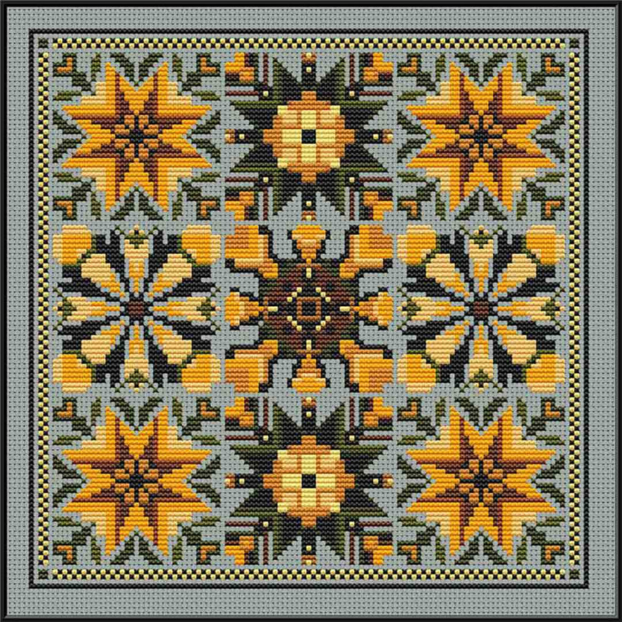 A stitched preview of the counted cross stitch pattern Sunflower Symphony by Carolyn Manning Designs