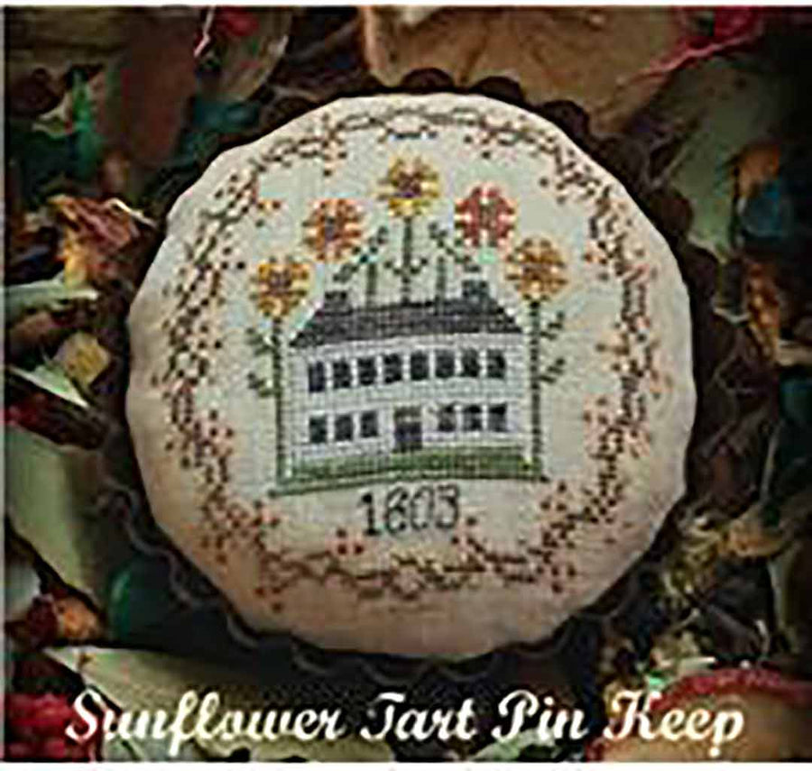 A stitched preview of the counted cross stitch pattern Sunflower Tart Pinkeep by The Woolly Ewe