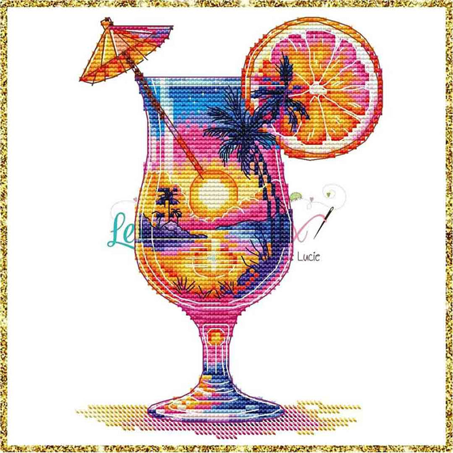 A stitched preview of the counted cross stitch pattern Sunset Cocktail by Les Petites Croix De Lucie