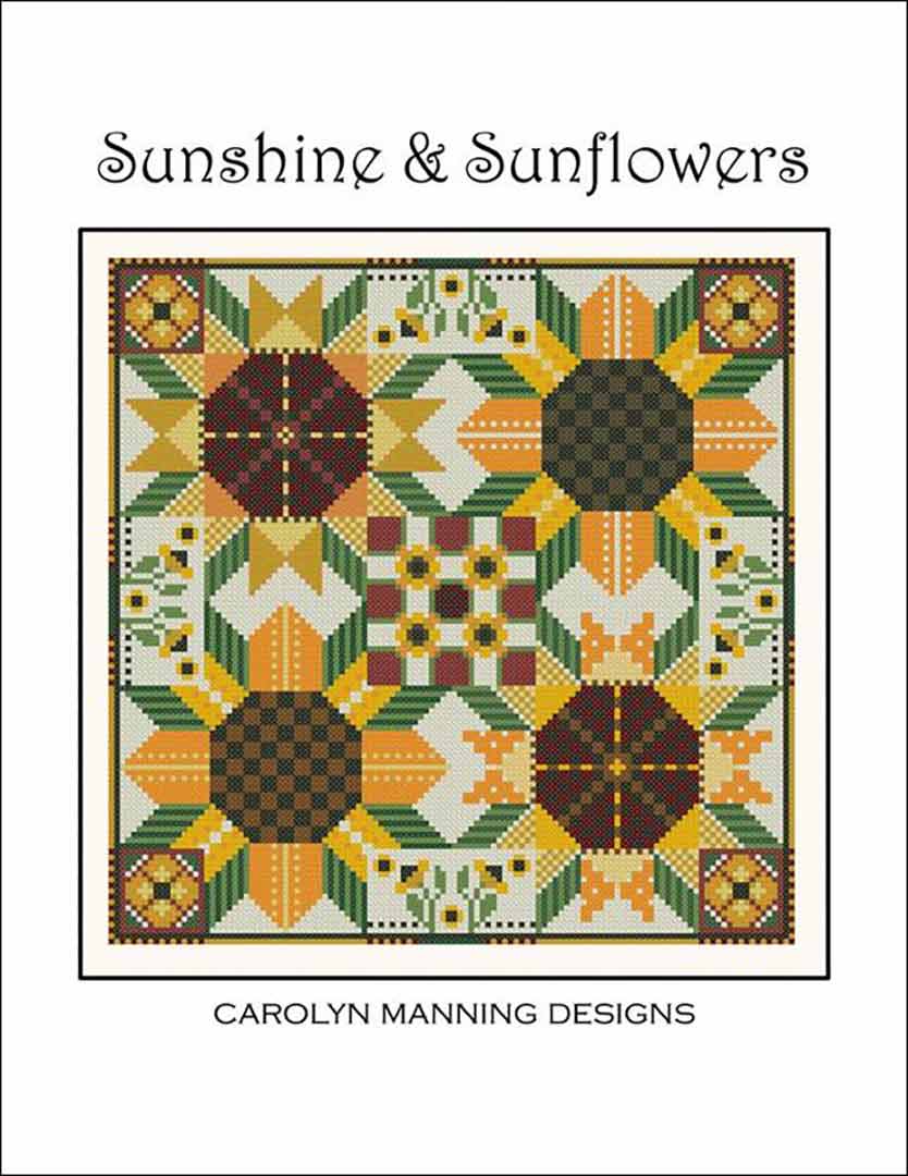 A stitched preview of the counted cross stitch pattern Sunshine And Sunflowers by Carolyn Manning Designs