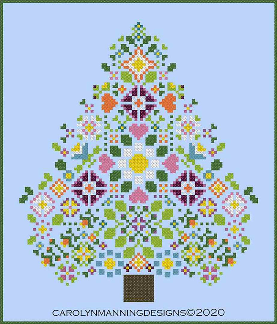 A stitched preview of the counted cross stitch pattern Sunshine Pine by Carolyn Manning Designs