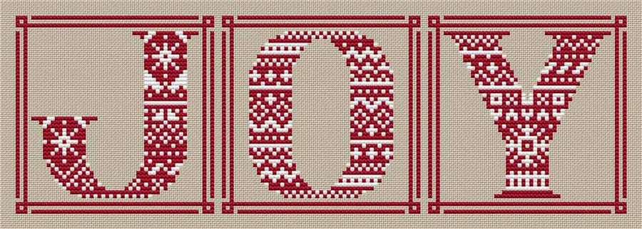 A stitched preview of the counted cross stitch pattern Sweater Joy Blocks by Erin Elizabeth Designs