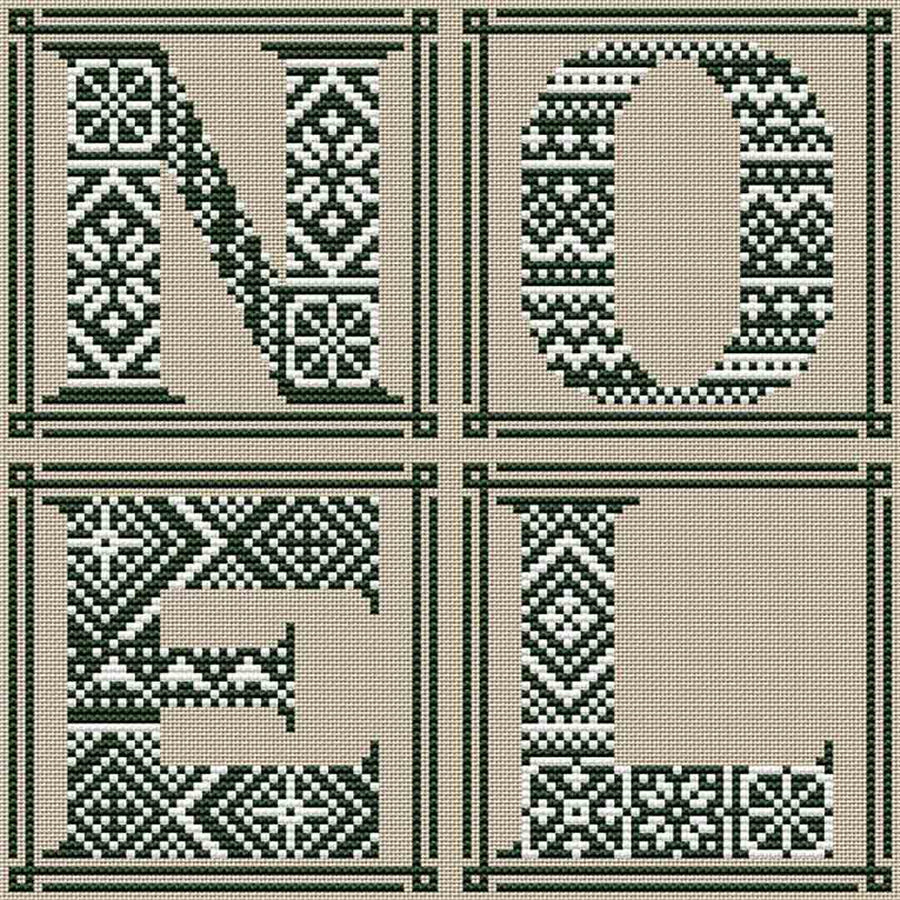 A stitched preview of the counted cross stitch pattern Sweater Noel Blocks by Erin Elizabeth Designs