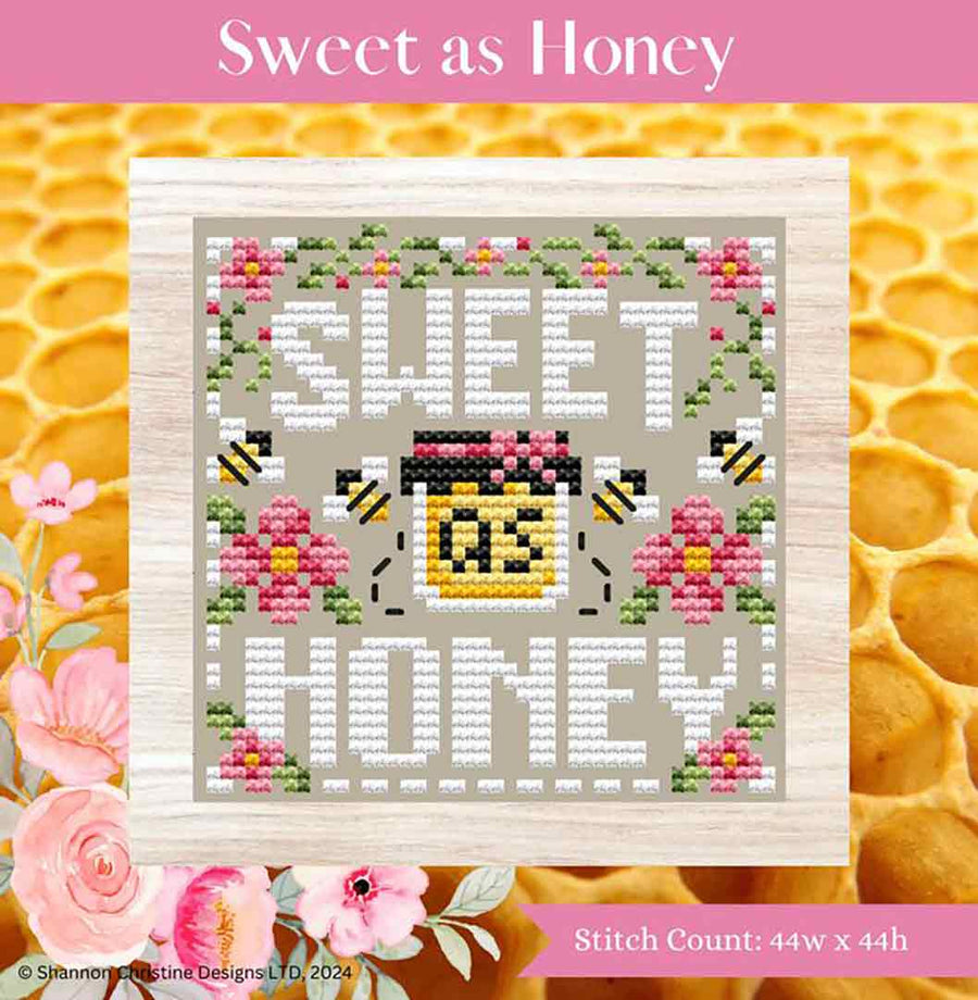 A stitched preview of the counted cross stitch pattern Sweet As Honey by Shannon Christine Designs