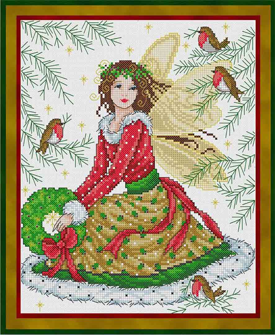 A stitched preview of the counted cross stitch pattern Sweet Christmas Fairy by Joan A Elliott