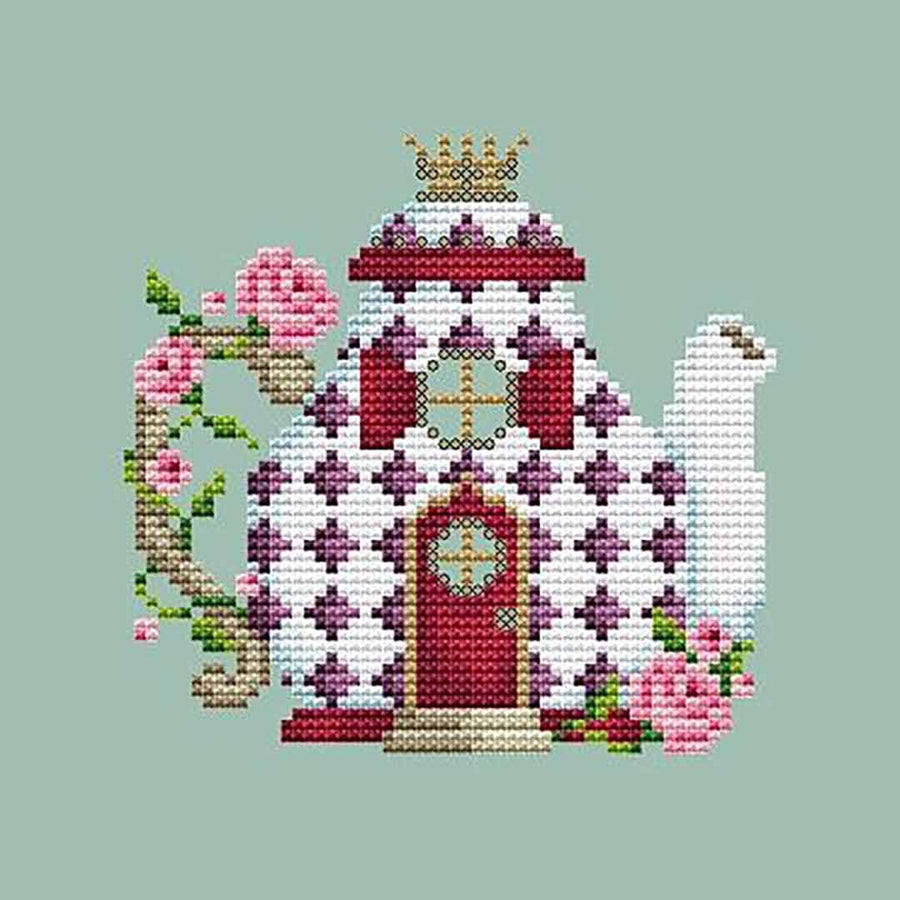 A stitched preview of the counted cross stitch pattern Tea Pot House by Shannon Christine Designs