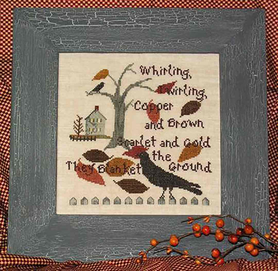 A stitched preview of the counted cross stitch pattern The Autumn Leaves by Janis Lockhart
