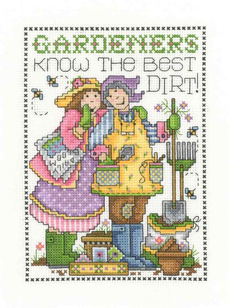 A stitched preview of the counted cross stitch pattern The Best Dirt by Joan A Elliott