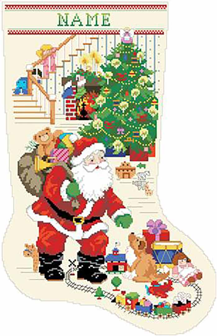 A stitched preview of the counted cross stitch pattern The Best Of Christmas Stocking by Kooler Design Studio