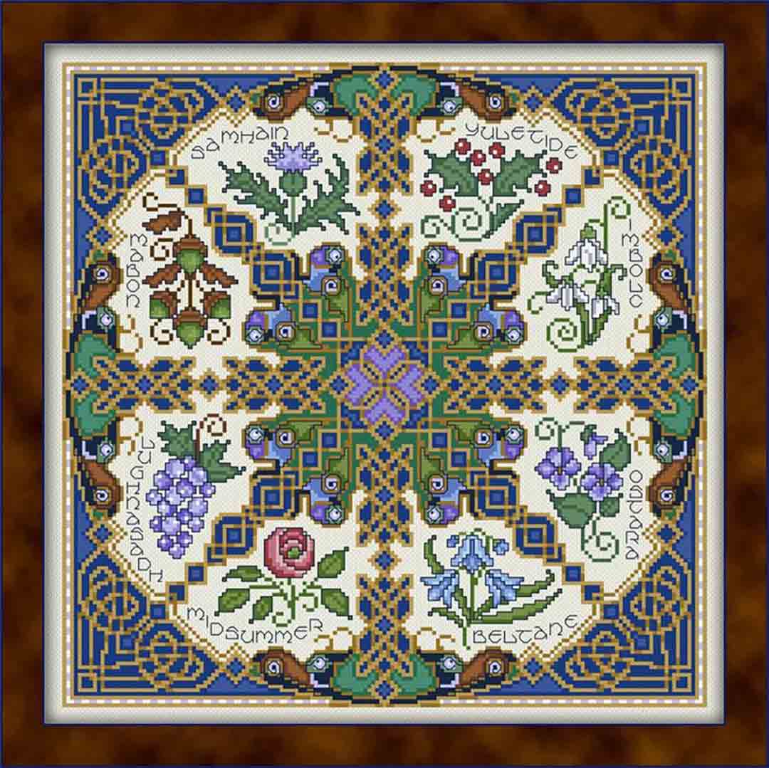 A stitched preview of the counted cross stitch pattern The Celtic Wheel by Joan A Elliott