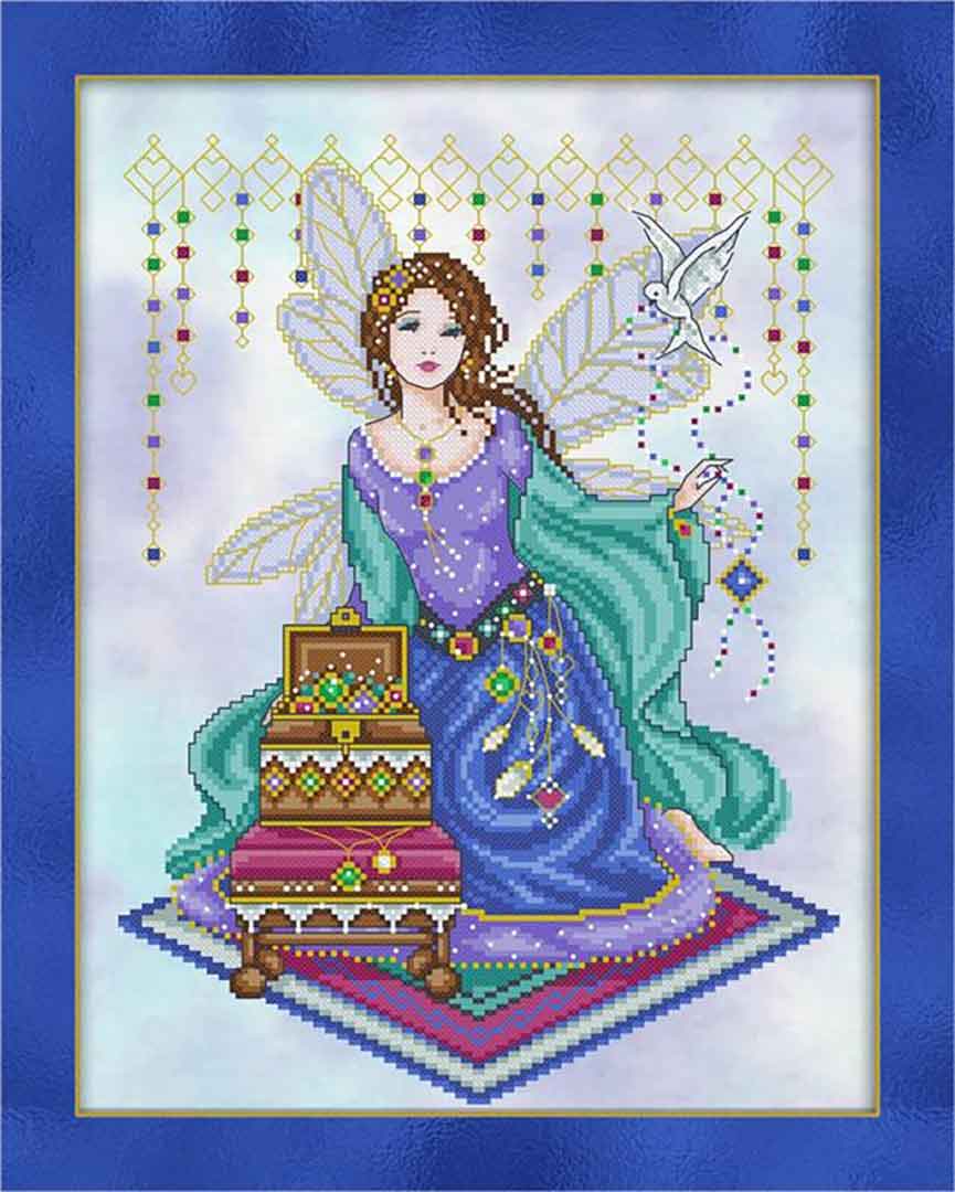 A stitched preview of the counted cross stitch pattern The Jewel Box by Joan A Elliott