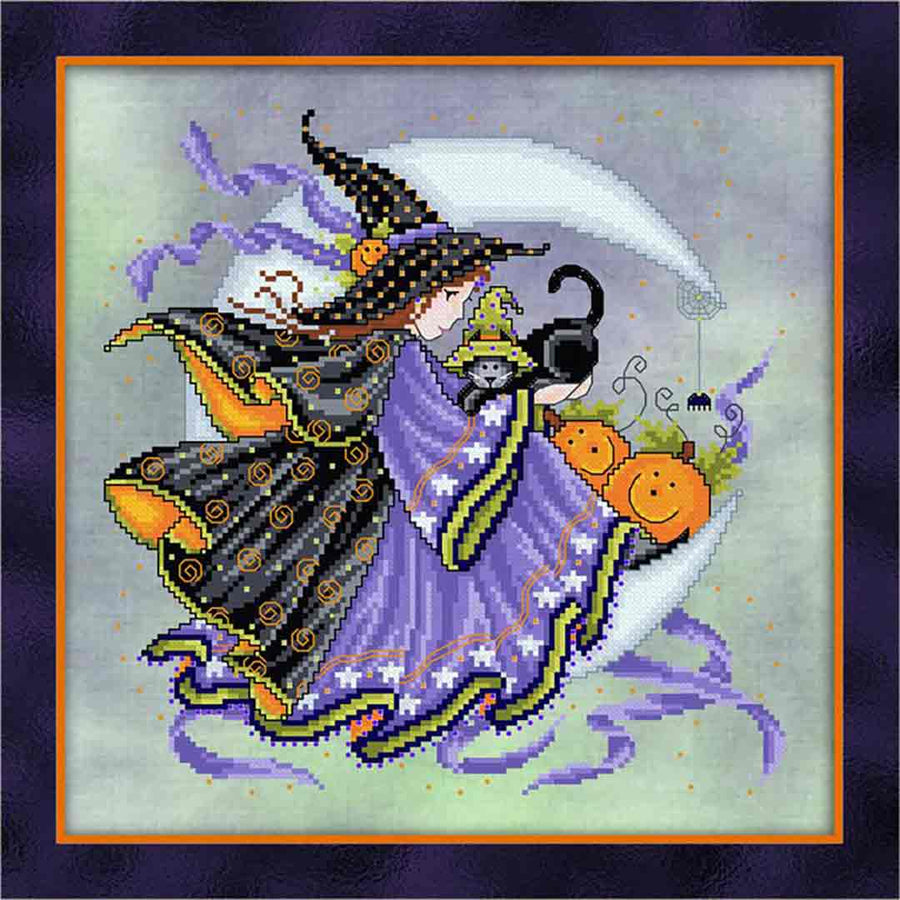 A stitched preview of the counted cross stitch pattern The Little Witching Hour by Joan A Elliott