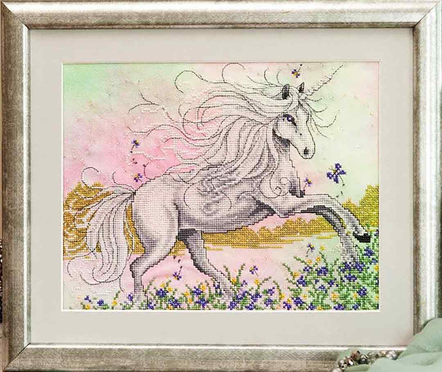 A stitched preview of the counted cross stitch pattern The Magical Unicorn by Joan A Elliott