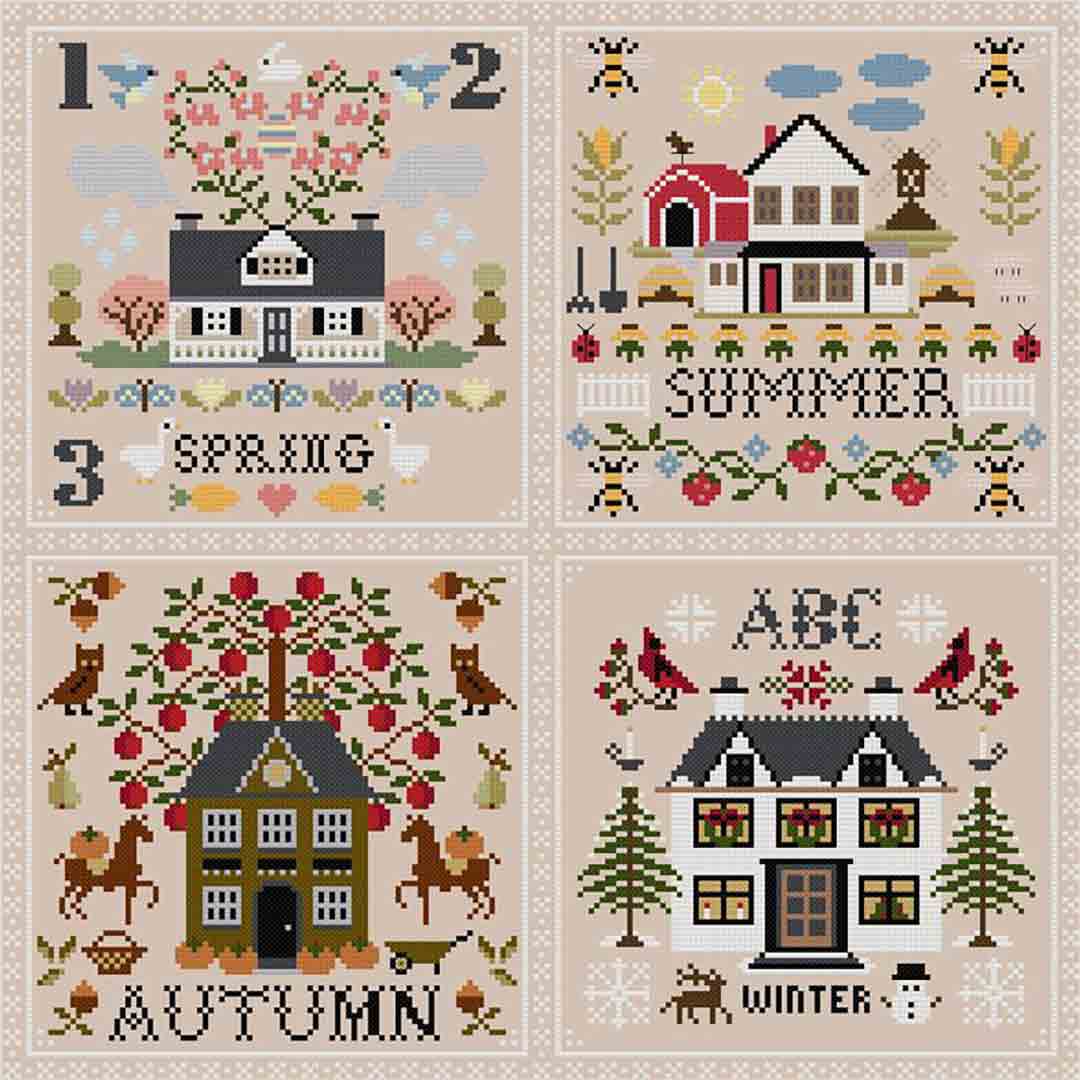 A stitched preview of the counted cross stitch pattern The Seasons Set by Dear Sukie