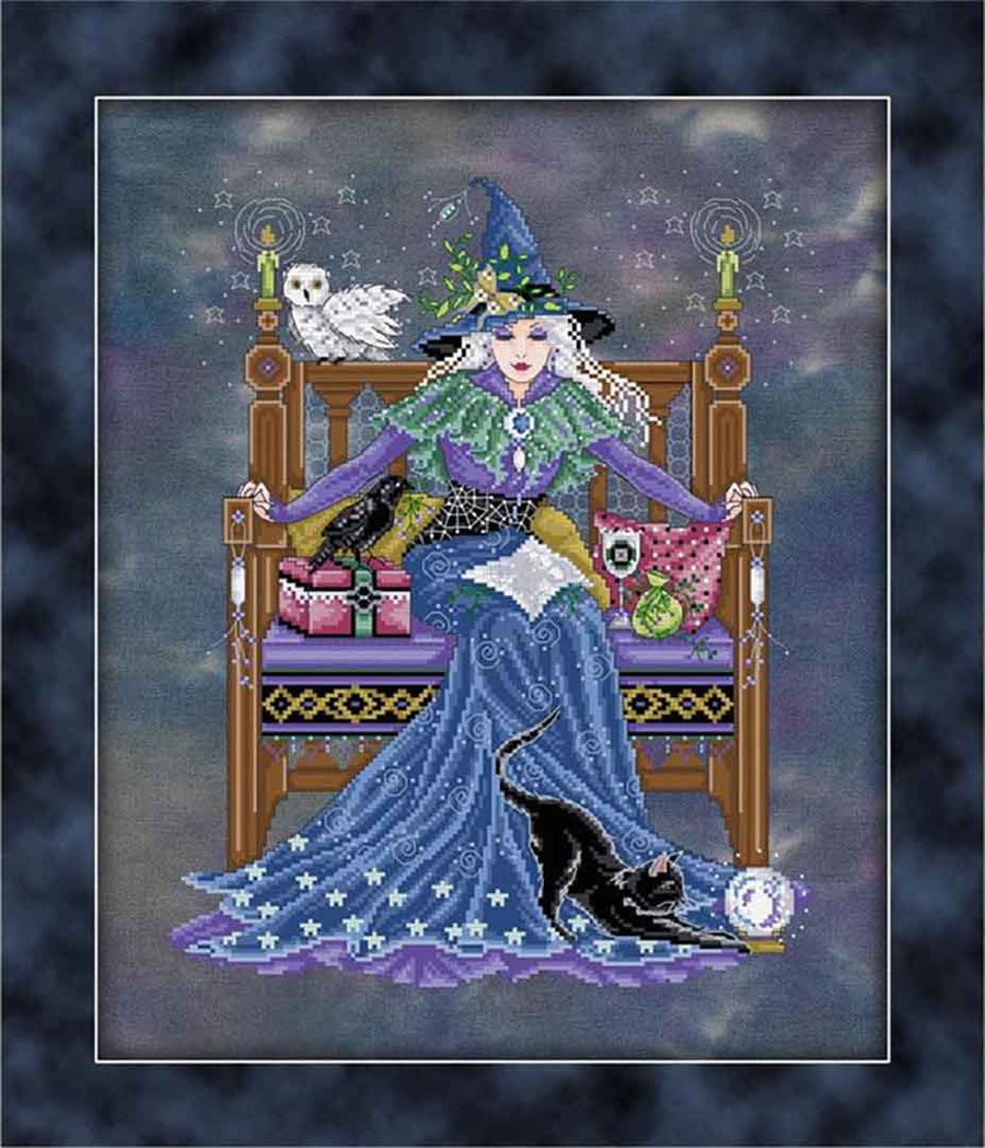 A stitched preview of the counted cross stitch pattern The Sorceress by Joan A Elliott