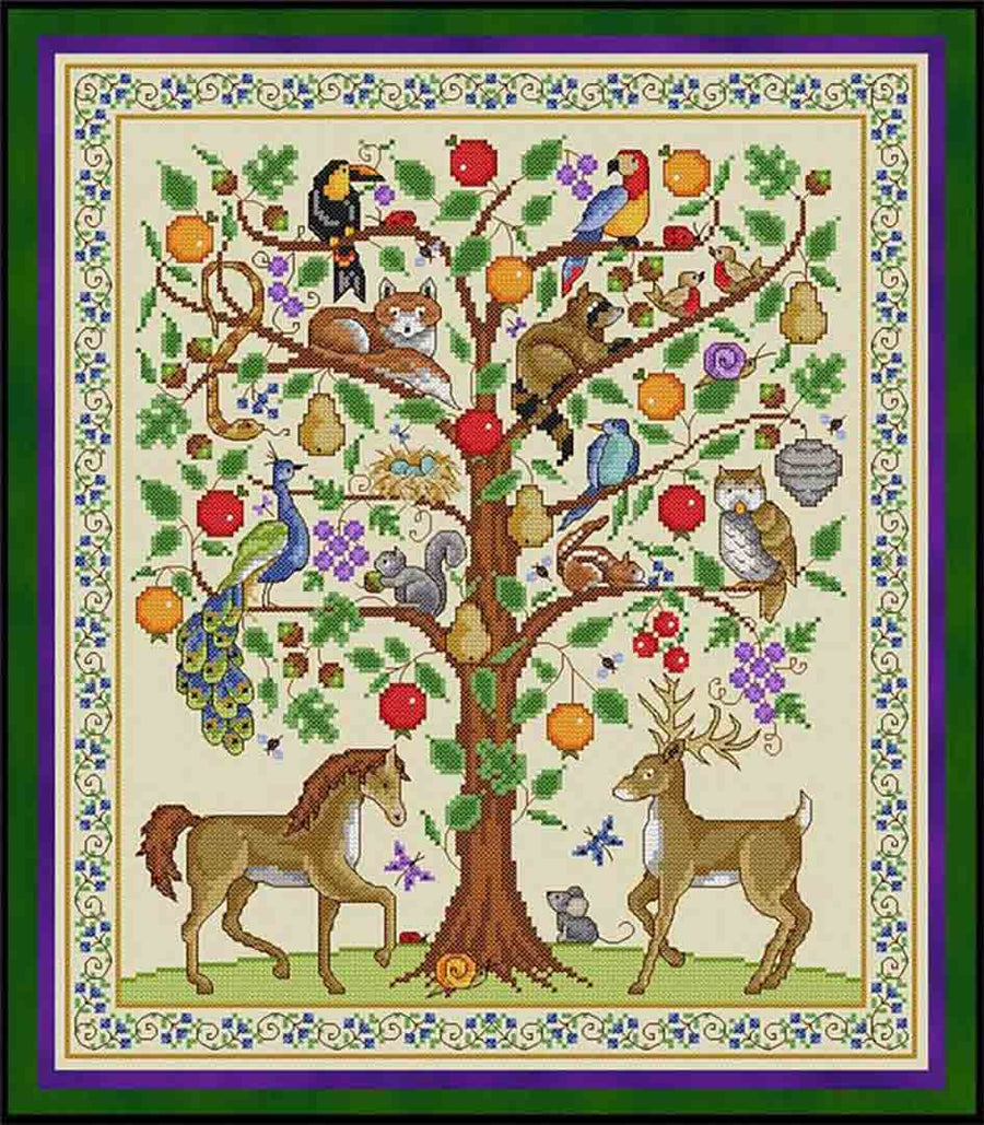 A stitched preview of the counted cross stitch pattern The Tree Of Life by Joan A Elliott