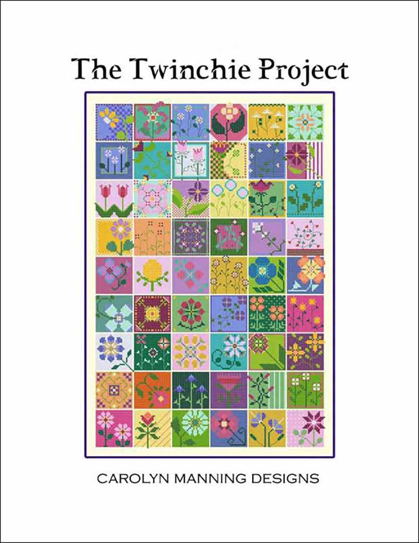 A stitched preview of the counted cross stitch pattern The Twinchie Project by Carolyn Manning Design