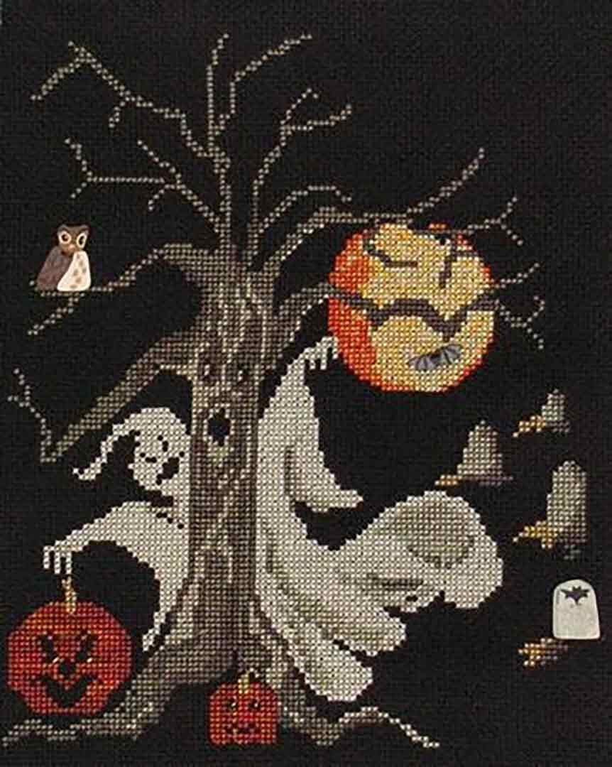 A stitched preview of the counted cross stitch pattern Things That Go Bump In The Night by Janis Lockhart