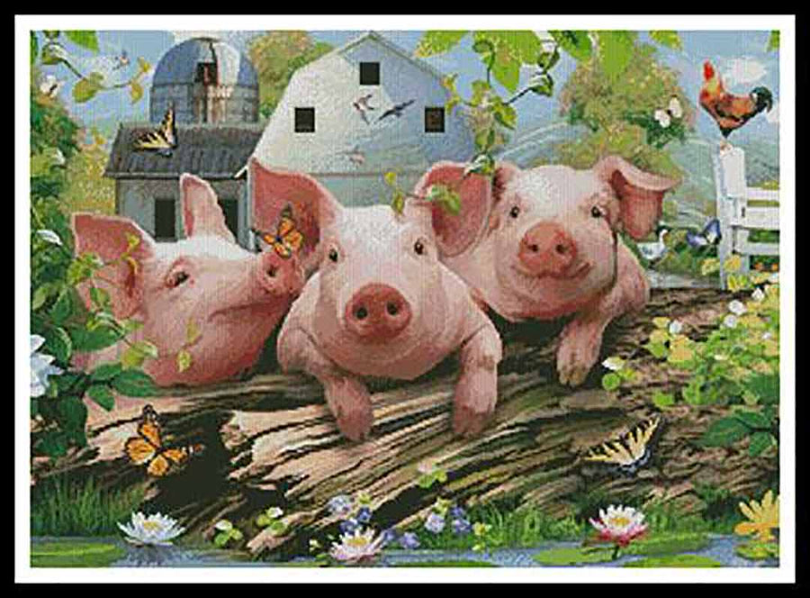 A stitched preview of the counted cross stitch pattern Three Little Pigs by Artecy Cross Stitch