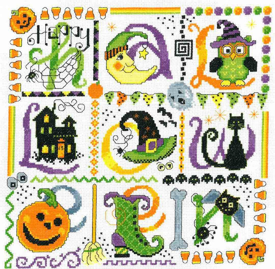 A stitched preview of the counted cross stitch pattern Tic Tac Halloween by Ursula Michael