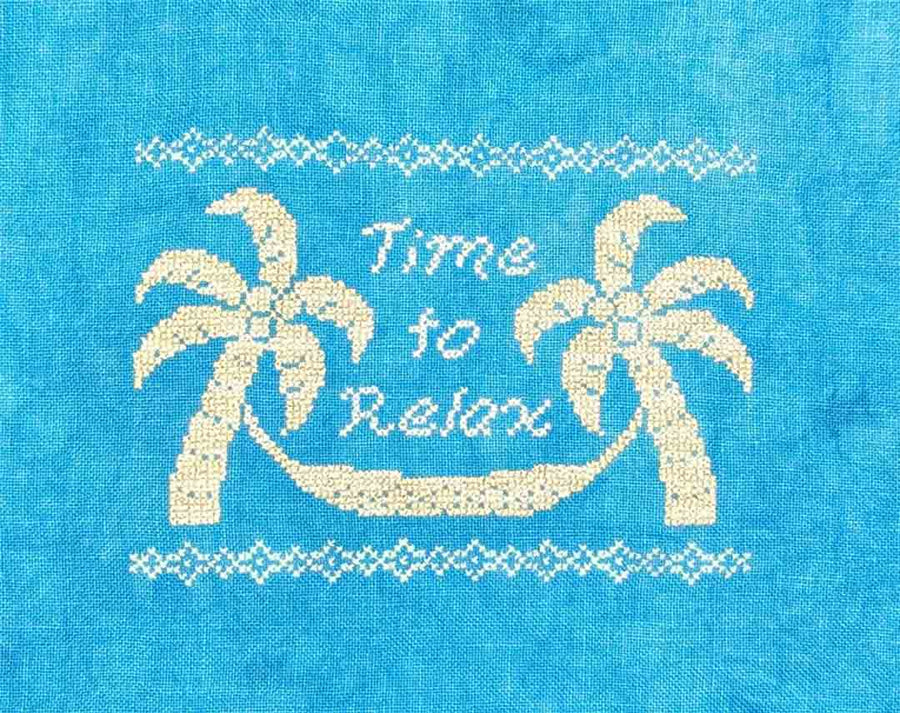 A stitched preview of the counted cross stitch pattern Time To Relax by KEB Studio Creations
