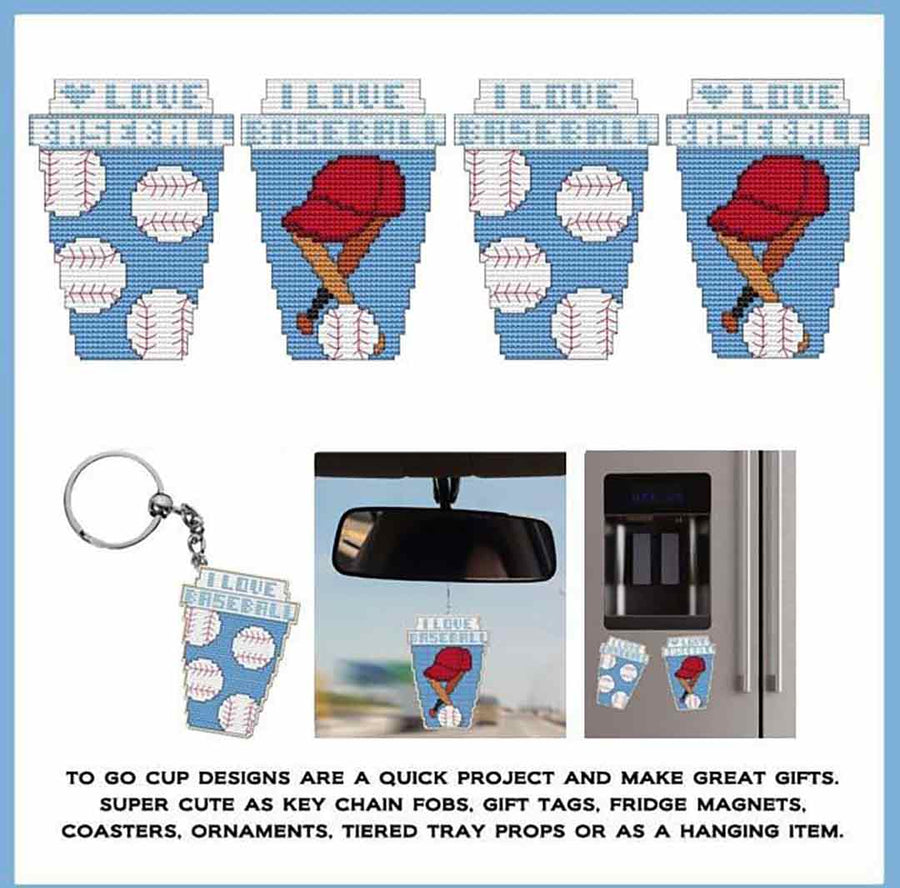 A stitched preview of the counted cross stitch pattern To GO Cup Series - BASEBALL by Marcia Manning