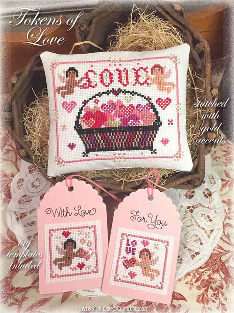 A stitched preview of the counted cross stitch pattern Tokens Of Love by The Calico Confectionery