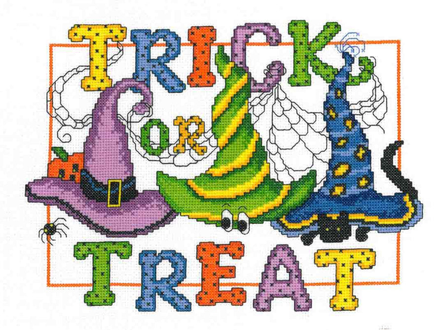 A stitched preview of the counted cross stitch pattern Trick Or Treat by Ursula Michael