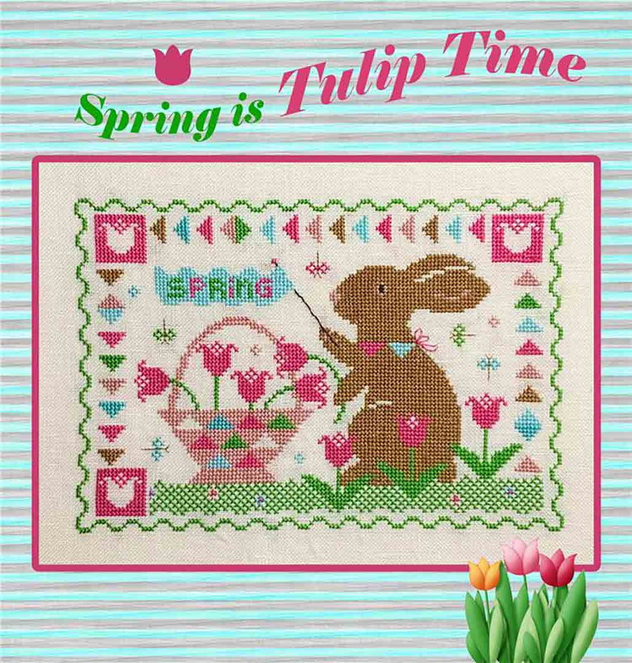 A stitched preview of the counted cross stitch pattern Tulip Time by The Calico Confectionery
