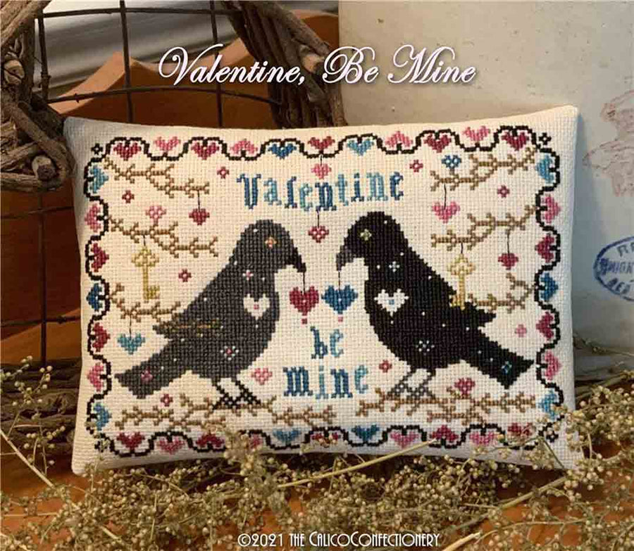 A stitched preview of the counted cross stitch pattern Valentine Be Mine by The Calico Confectionery